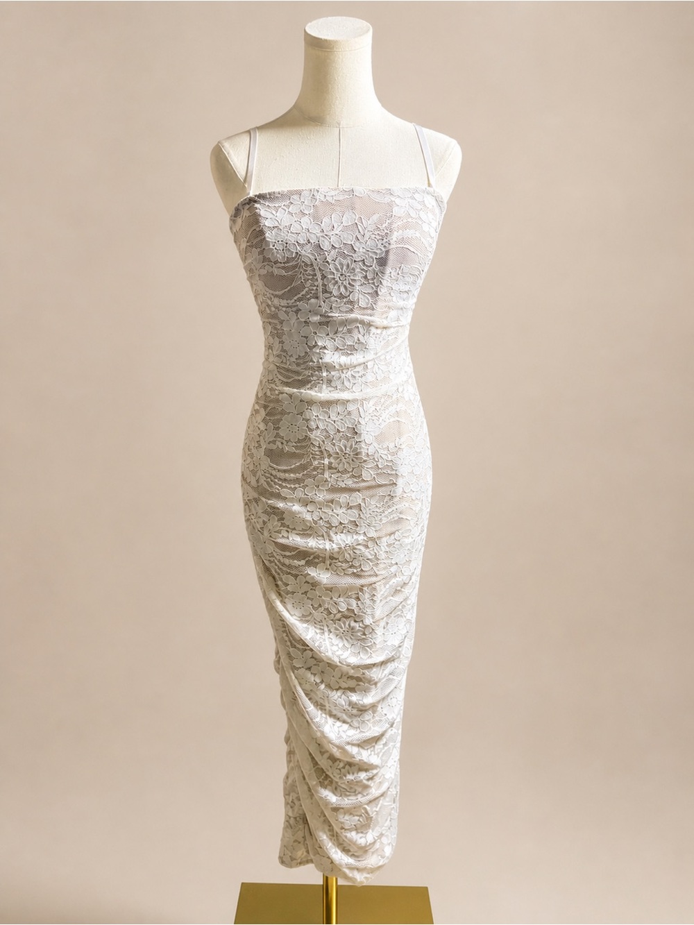 JLUXLABEL Ivory Lace Strapless Bodycon Dress